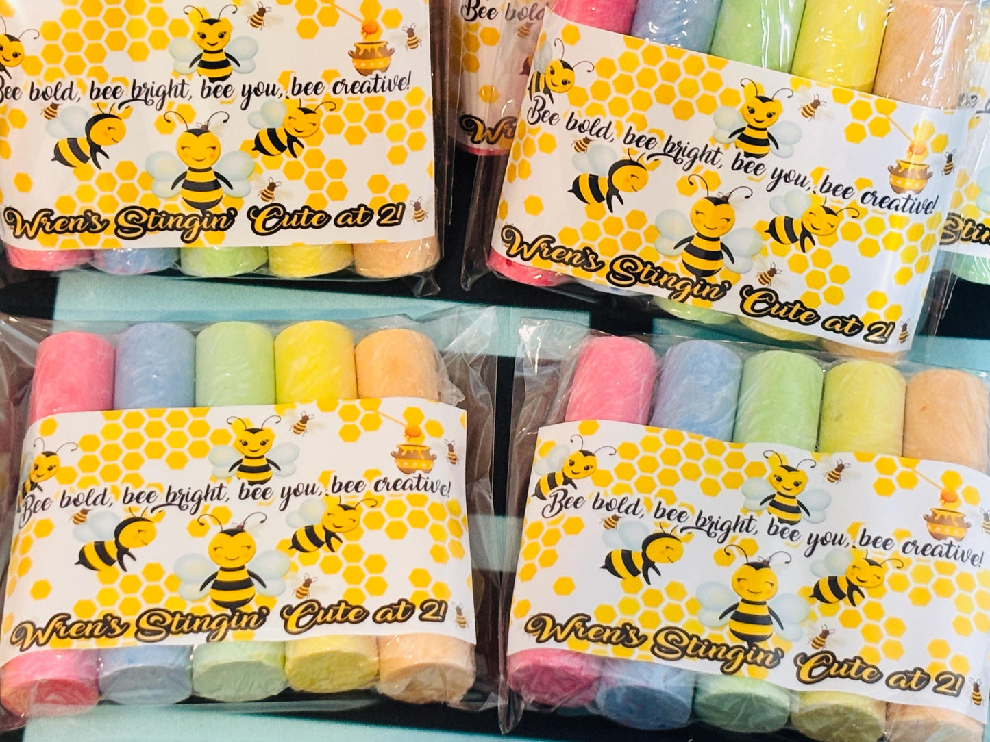 Bee Birthday Party Chalk Favor with Tag: 1st Bee Day