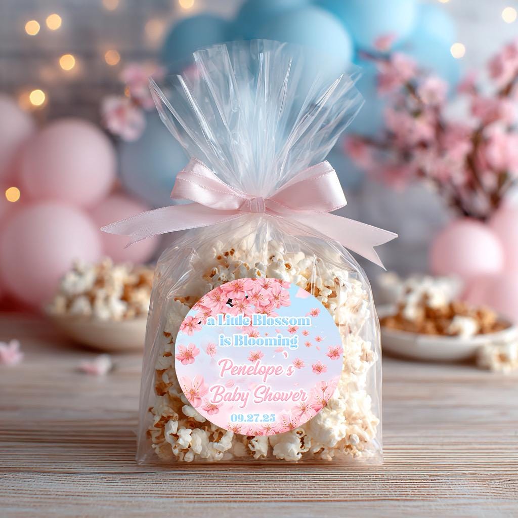 Cherry Blossom Baby Shower Stickers: Personalized Favor Labels