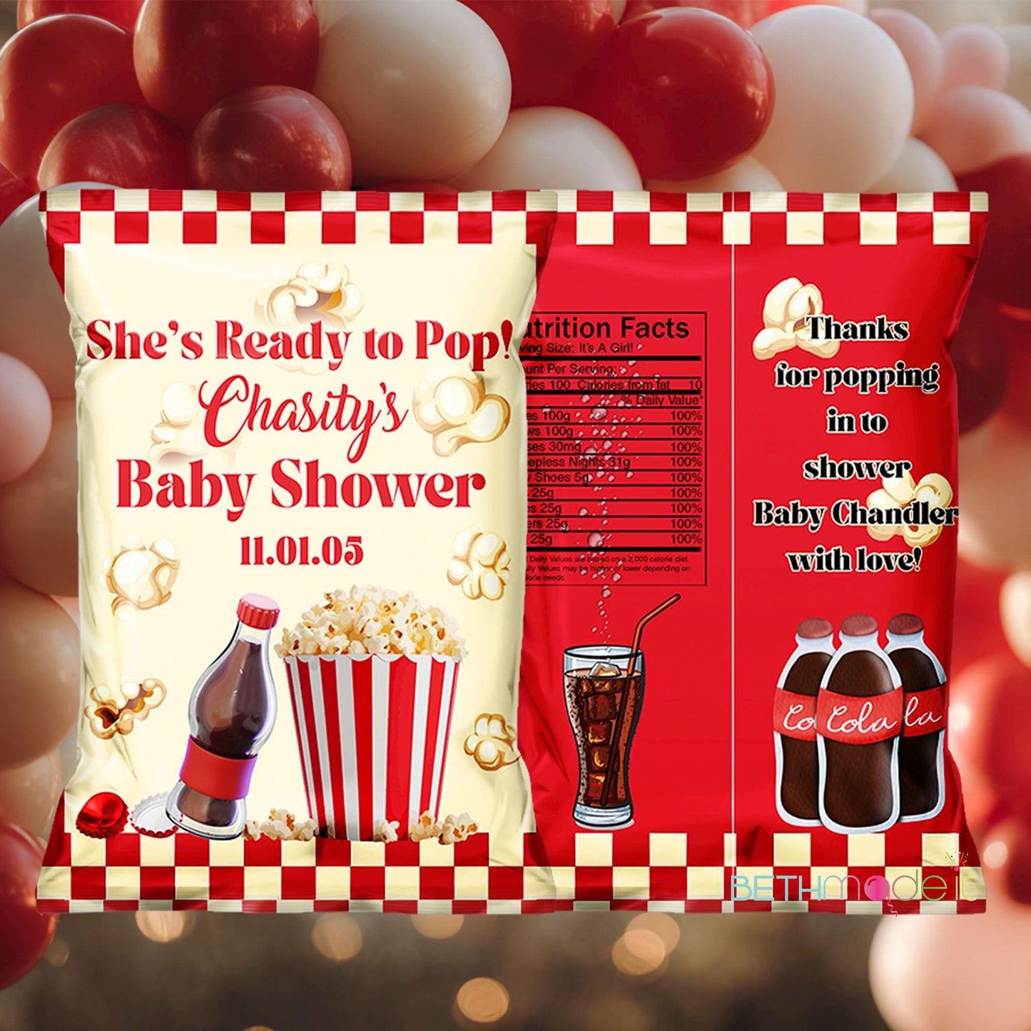 She's Ready to Pop Chip Bags: Baby Shower Favor Stickers - Printed & Shipped