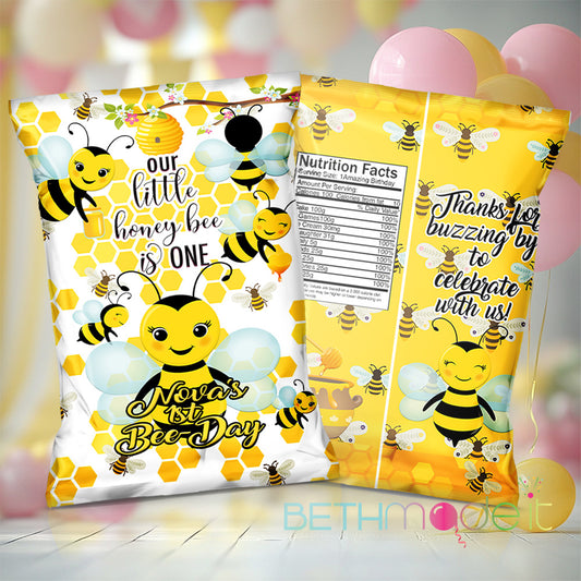 Bee Chip Bag - 1st Birthday - Sweet As Can Bee - Baby Shower - Bumble Bee Party Favor (Filled & Assembled)