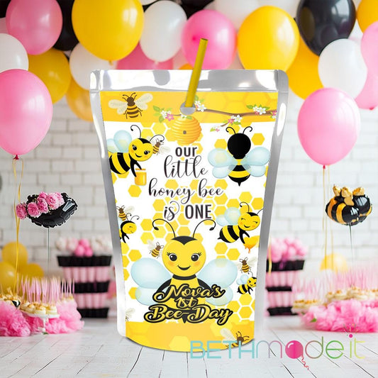 Bee 1st Birthday Juice Pouch Favors: Personalized, Assembled