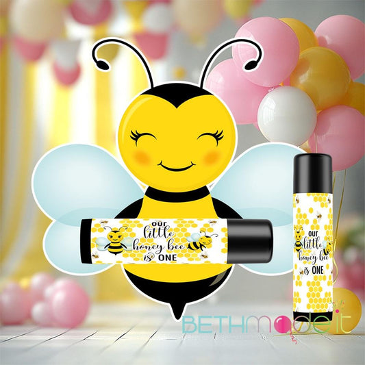 1st Bee Day Lip Balm Favors: Personalized Bumble Bee Party