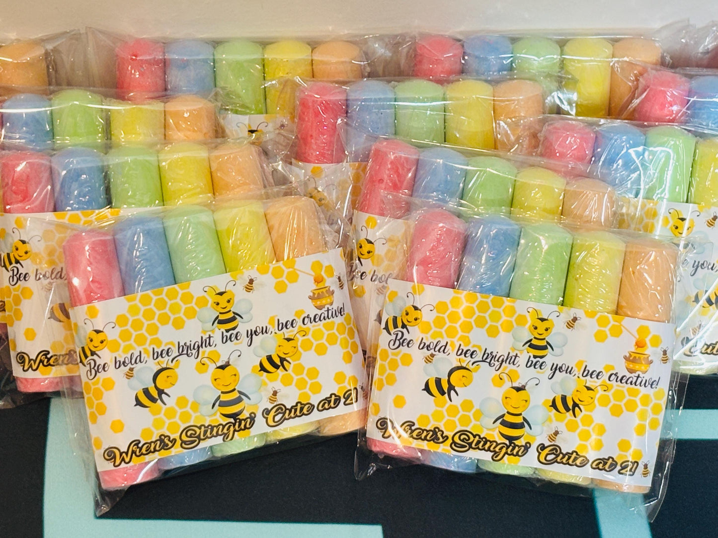 Bee Birthday Party Chalk Favor with Tag: 1st Bee Day