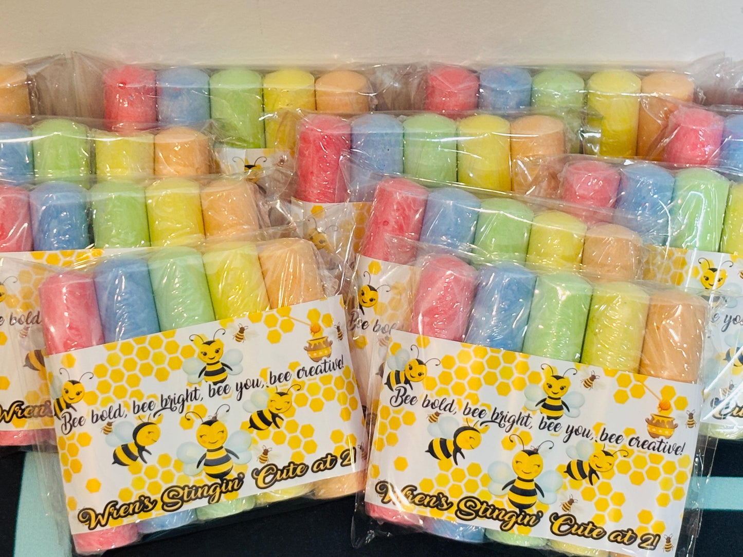 Bee Birthday Party Chalk Favor with Tag: 1st Bee Day