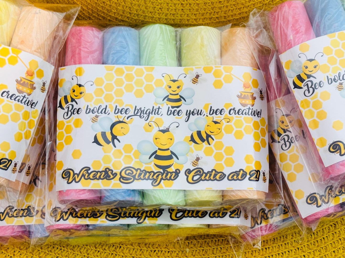 Bee Birthday Party Chalk Favor with Tag: 1st Bee Day