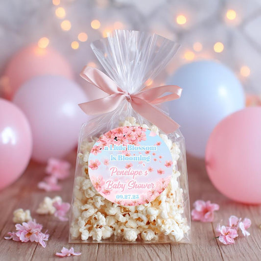 Cherry Blossom Baby Shower Stickers: Personalized Favor Labels