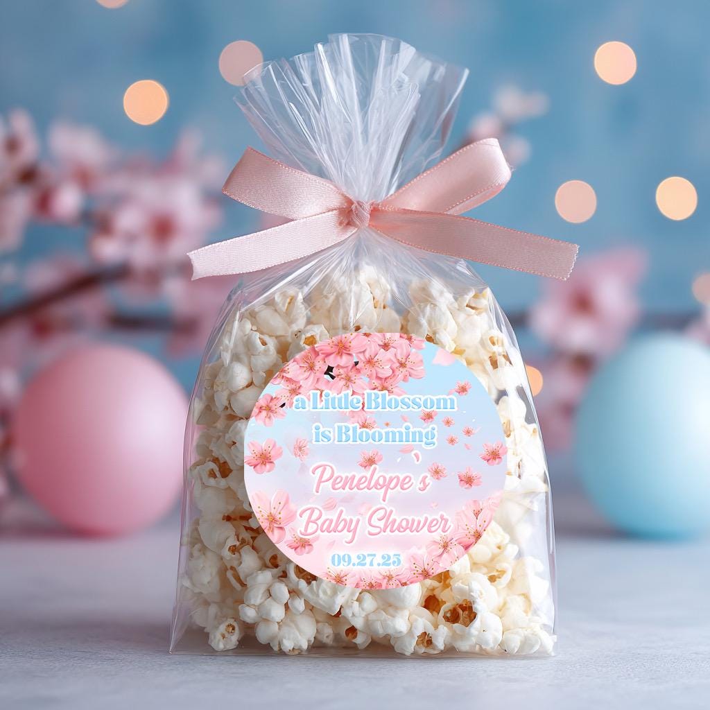Cherry Blossom Baby Shower Stickers: Personalized Favor Labels