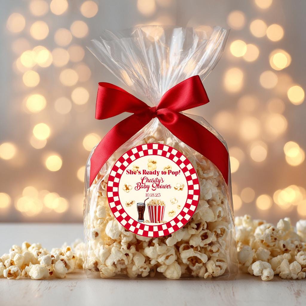 She's Ready to Pop Baby Shower Stickers: Custom Favor Labels