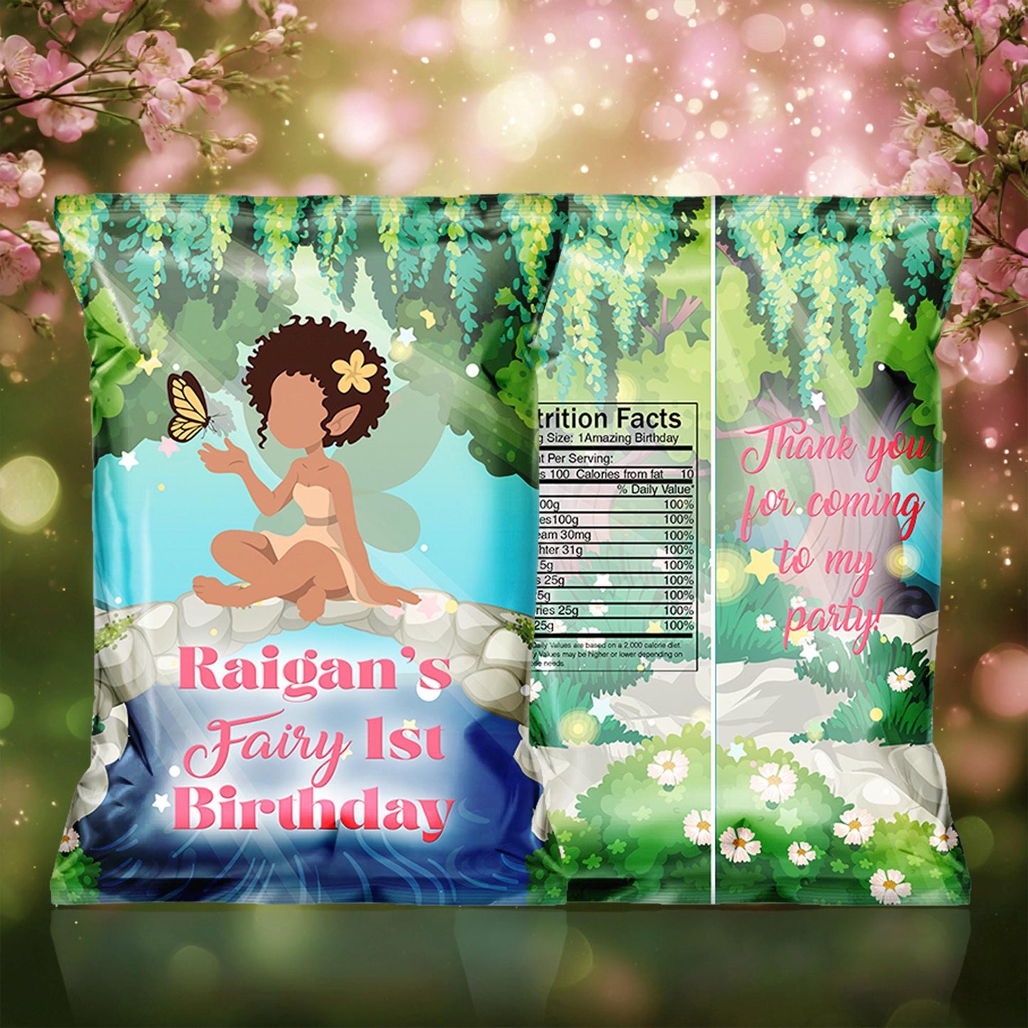 Fairy First Birthday Chip Bags: Enchanted Garden Party Favors