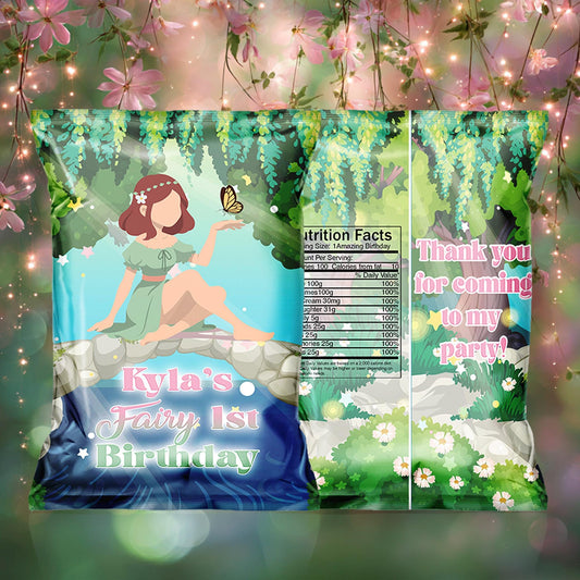 Fairy First Birthday Chip Bags: Enchanted Garden Party Favors