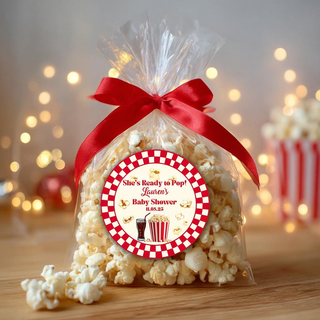 She's Ready to Pop Baby Shower Stickers: Custom Favor Labels