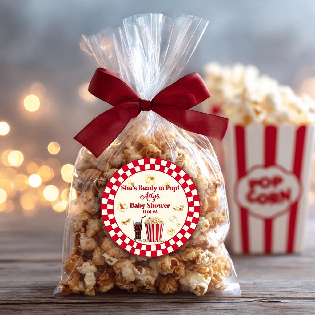 She's Ready to Pop Baby Shower Stickers: Custom Favor Labels