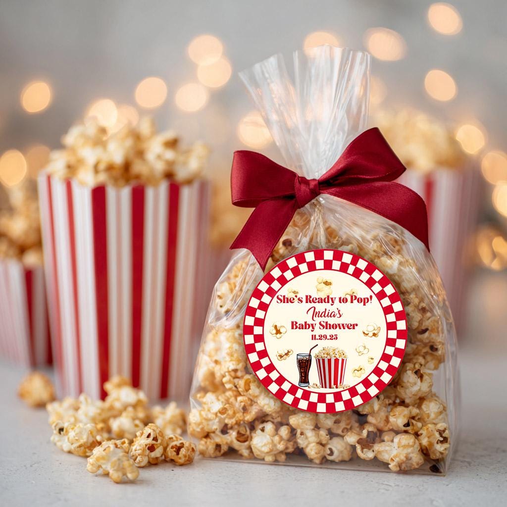 She's Ready to Pop Baby Shower Stickers: Custom Favor Labels