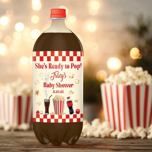 She's Ready to Pop Baby - Movie Theme - Retro Baby Shower - Popcorn Theme - Soda Bottle