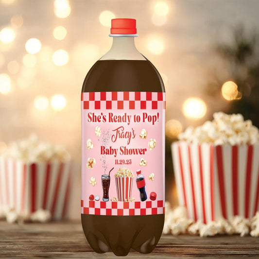 She's Ready to Pop Baby - Movie Theme - Retro Baby Shower - Popcorn Theme - Soda Bottle