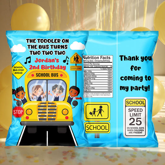 Toddler on the Bus Birthday - Chip Bags - School Bus Party Favors - Two Theme