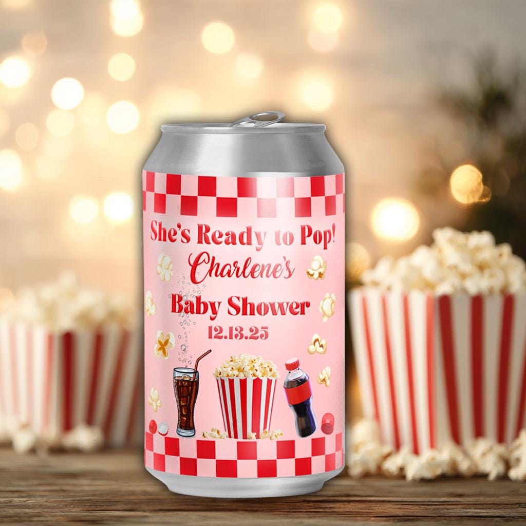She’s Ready to Pop - Soda Can Label - Retro Movie Theme Baby Shower