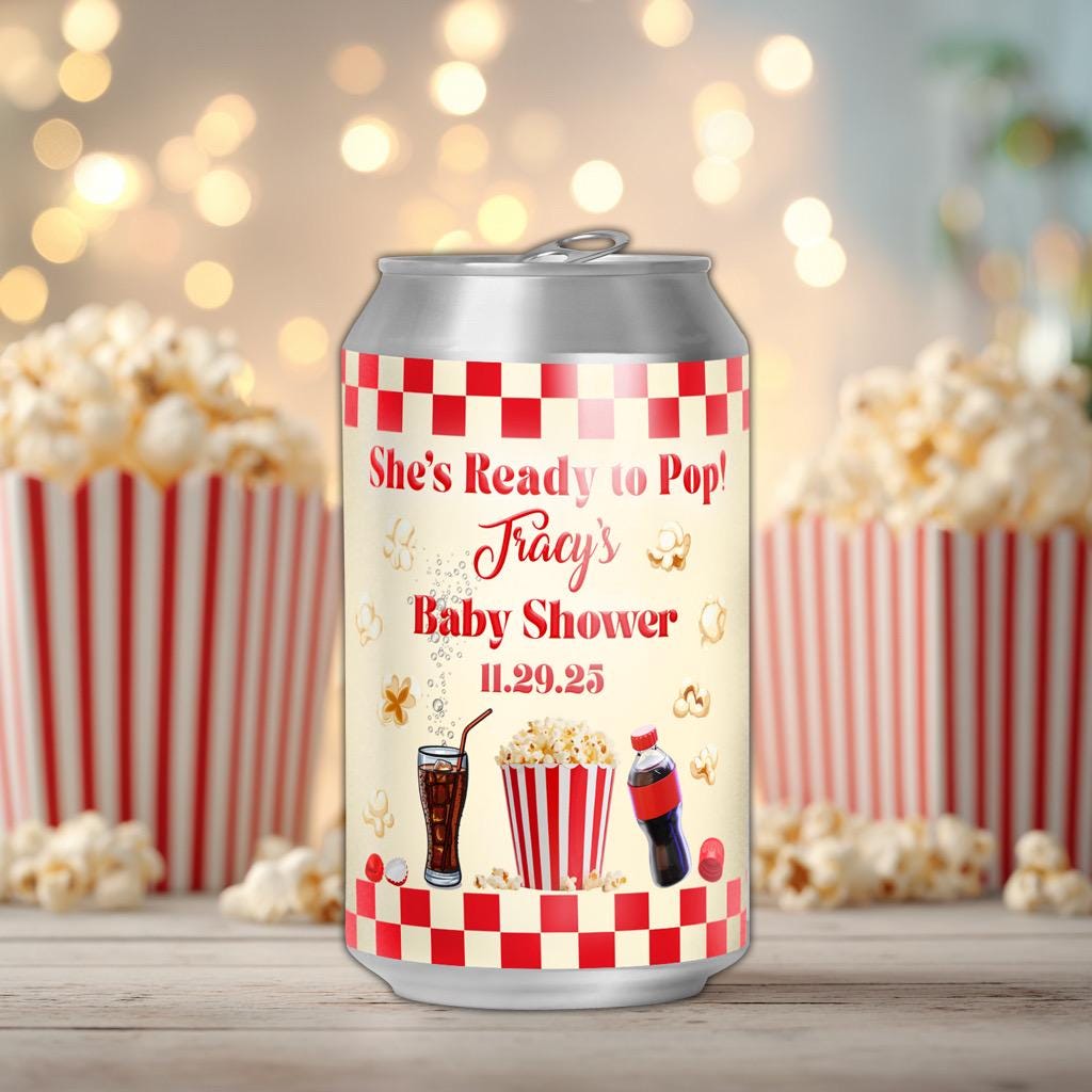 She’s Ready to Pop - Soda Can Label - Retro Movie Theme Baby Shower
